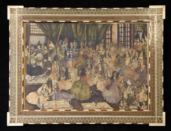 A 19th century Persian School watercolour, 19.25ins wide